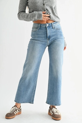 MONICA WIDE LEG JEANS Night Out Parent Style Double Stitched Seams