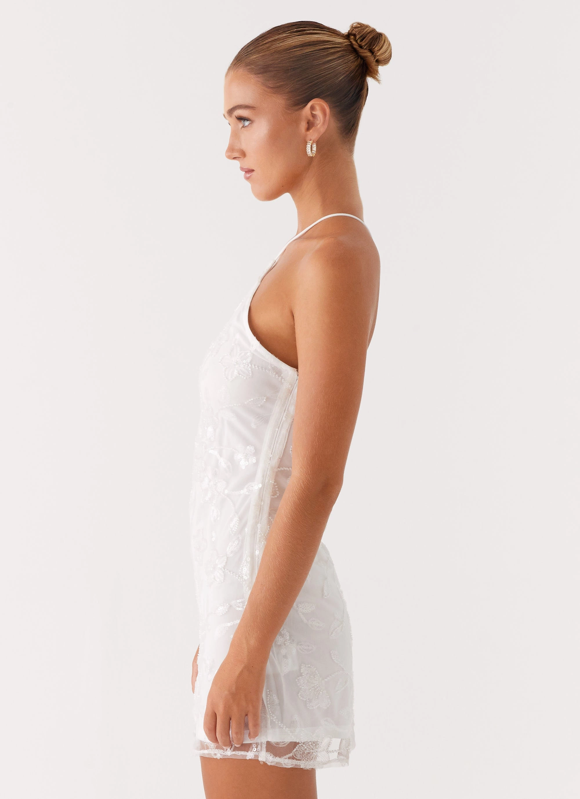 Rumi Beaded Mini Dress - White Neutral Mood Simple Yet Elegant