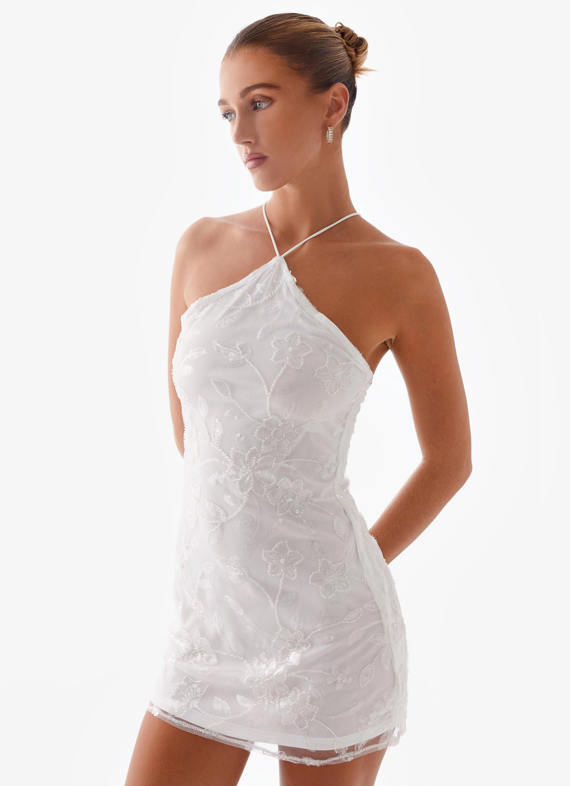 Rumi Beaded Mini Dress - White Glossy-Finish Trendy And Comfortable