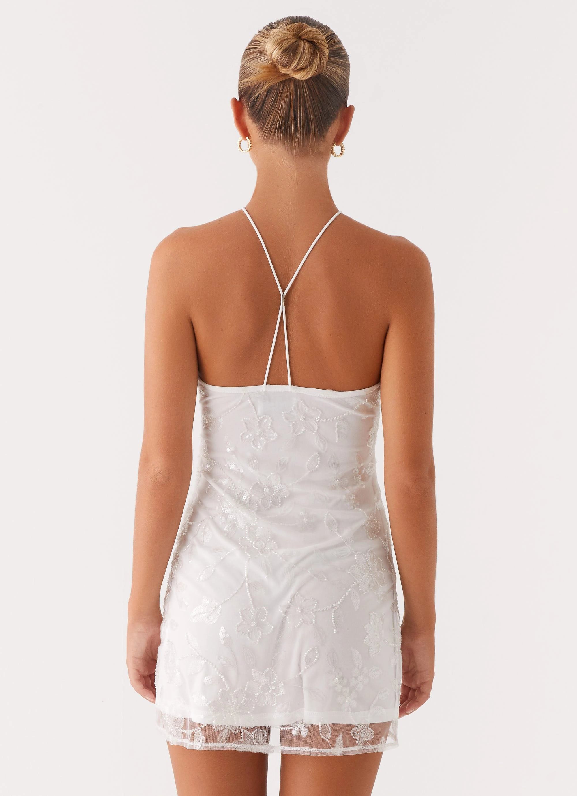 Flattering Waist Design Rumi Beaded Mini Dress - White