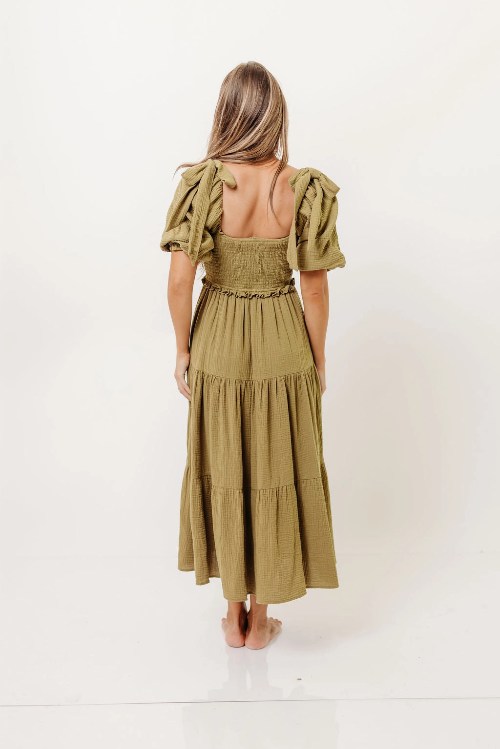 Smart and Stylish Elena 100% Cotton Midi Dress in Olive *10/6 PRE-ORDER*