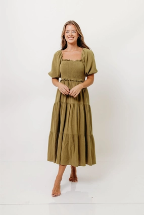 Elena 100% Cotton Midi Dress in Olive *10/6 PRE-ORDER* Spring Vibe