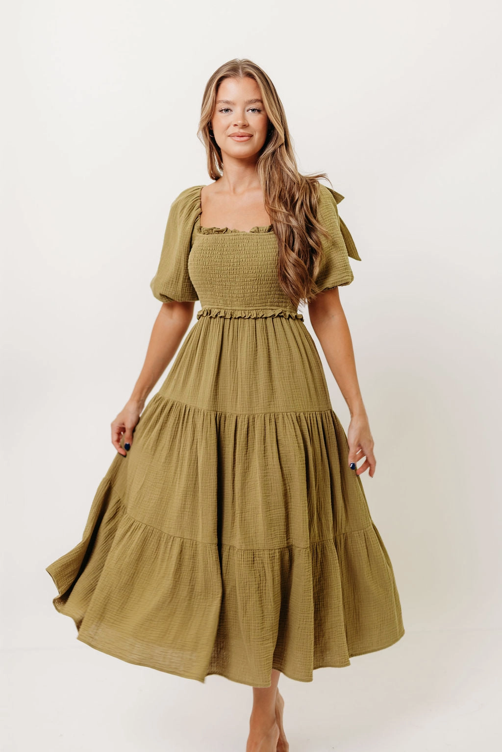 Event Perfect garden wedding Elena 100% Cotton Midi Dress in Olive *10/6 PRE-ORDER*