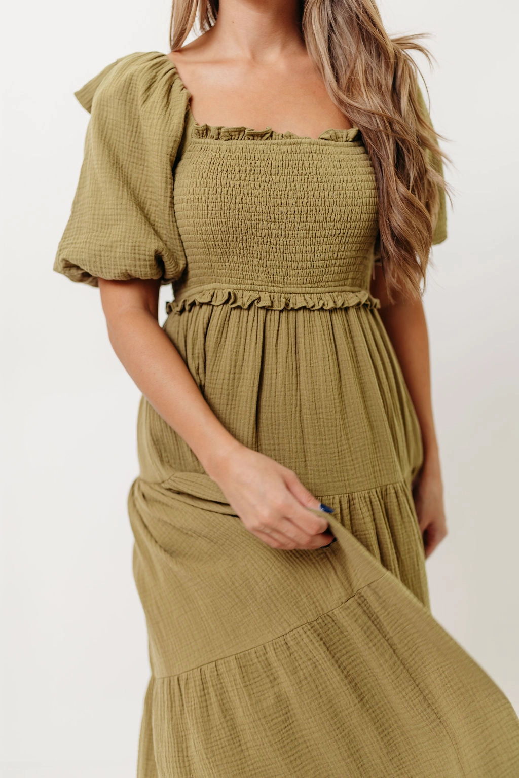Elena 100% Cotton Midi Dress in Olive *10/6 PRE-ORDER* Calm Fit