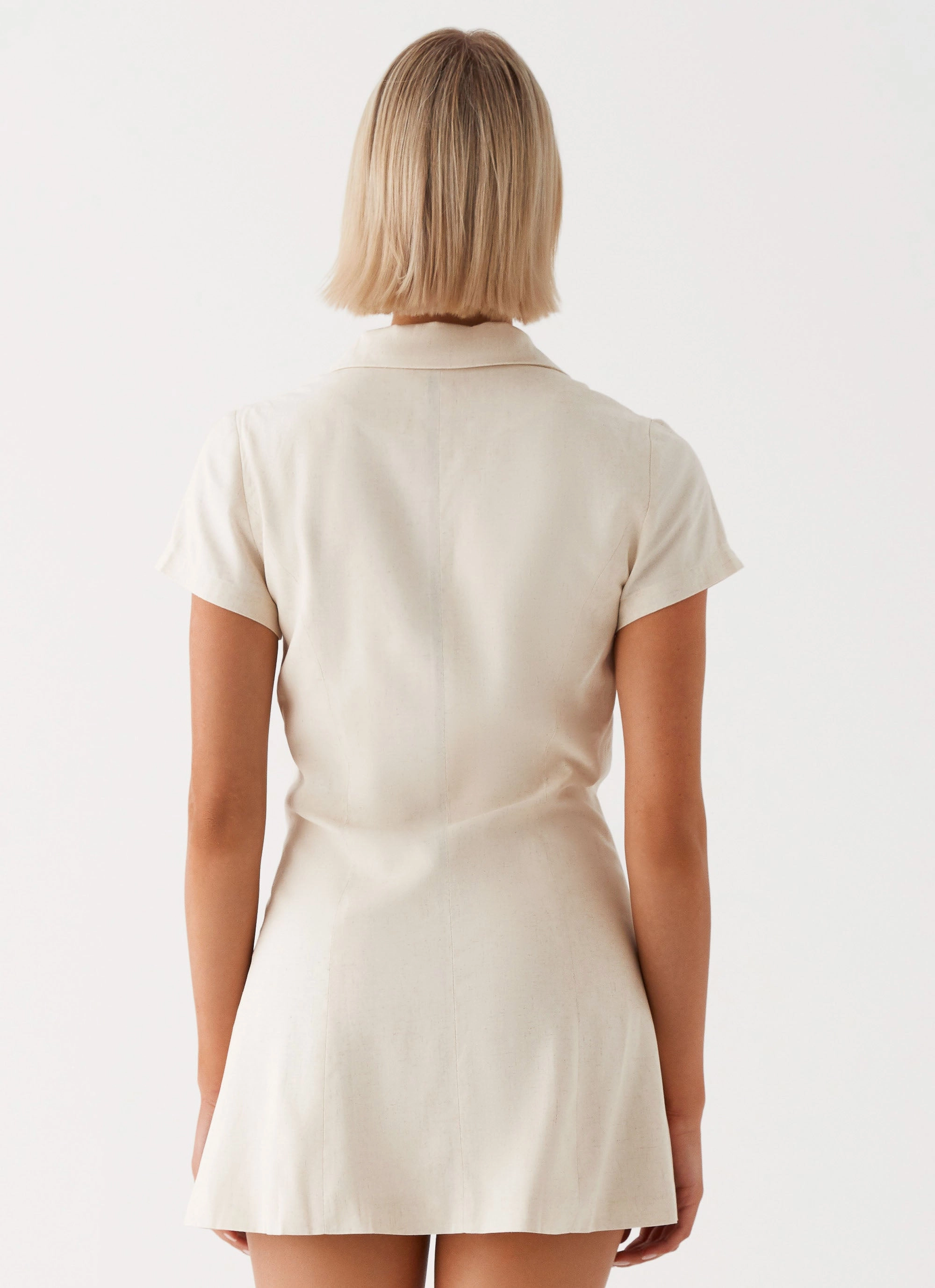 Edgy Layers Russo Linen Mini Dress - Oatmeal