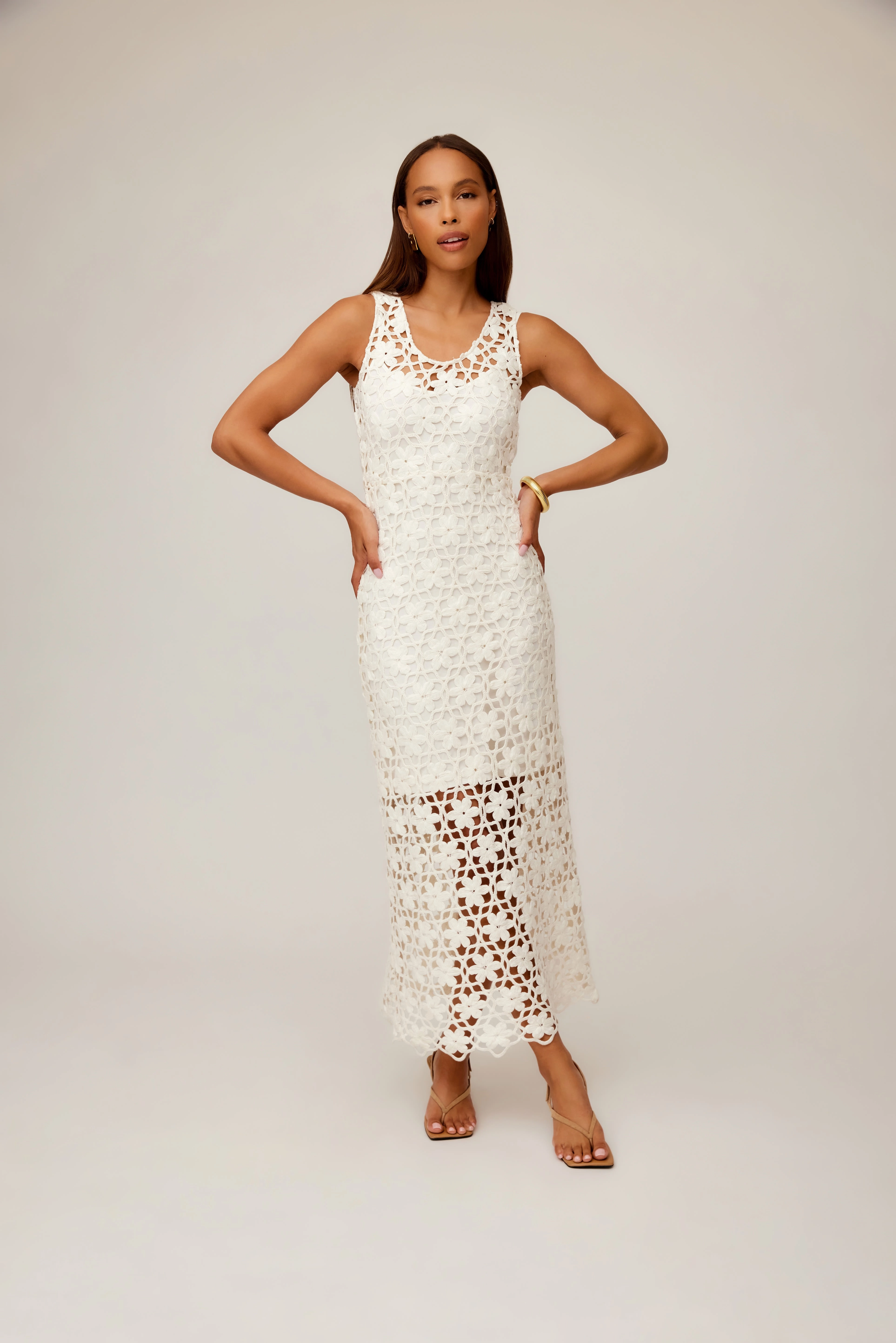 Chic casual Saturated Hue Kelsie Crochet Dress Ivory