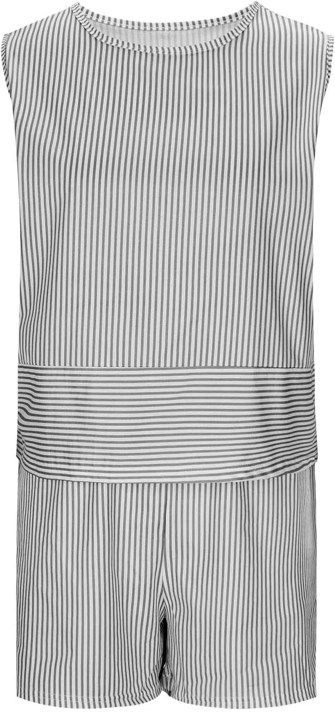 Ruziyoog Women's Summer 2 Piece Outfits Sleeveless Tank Top Matching Drawstring Shorts Striped Sweatsuits Vacation Beach 2025