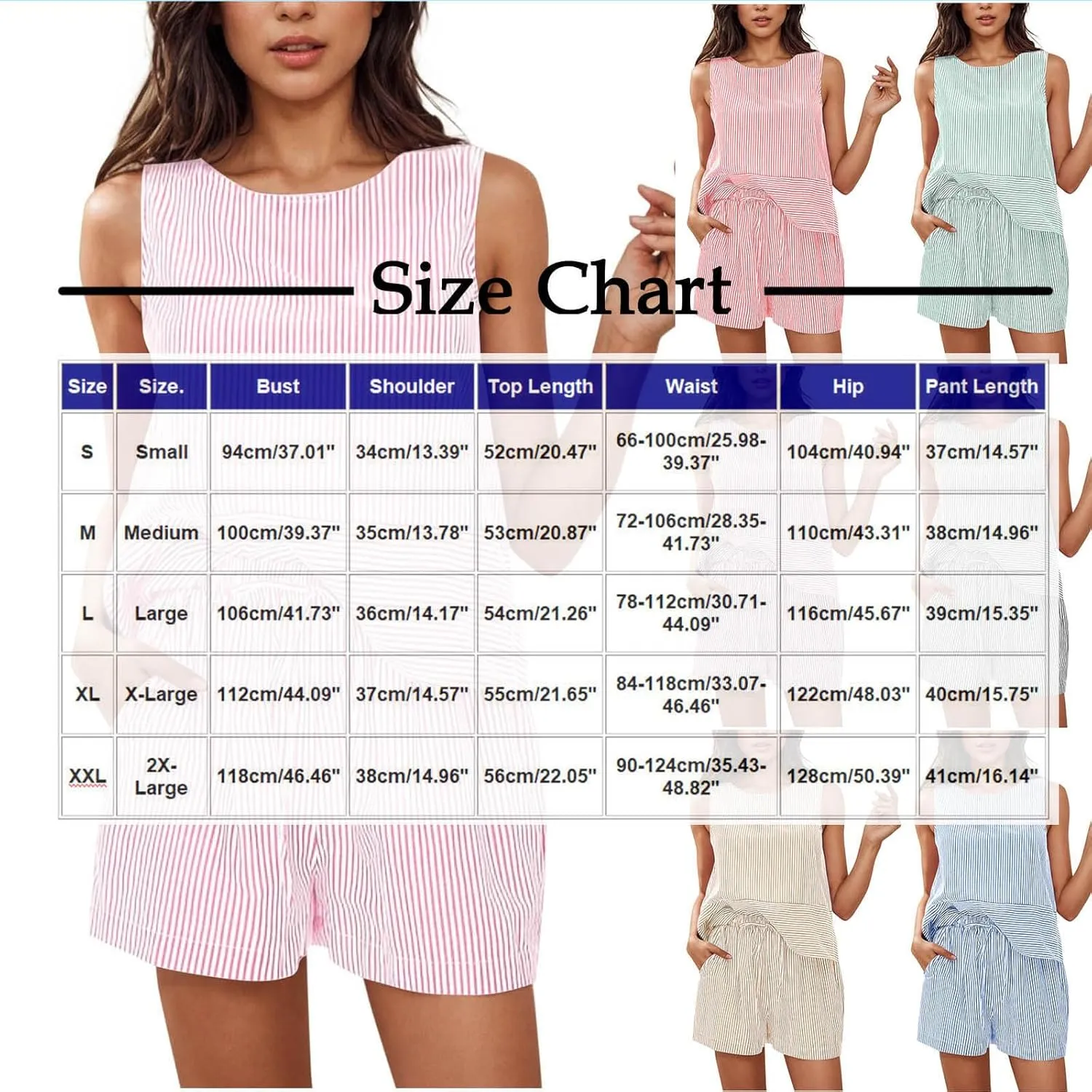 Ruziyoog Women's Summer 2 Piece Outfits Sleeveless Tank Top Matching Drawstring Shorts Striped Sweatsuits Vacation Beach 2025