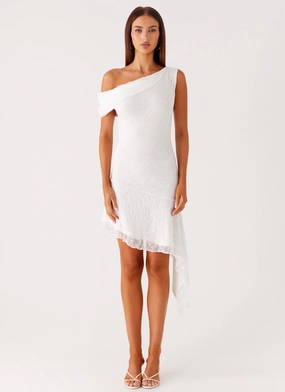 Rylee One Shoulder Midi Dress - White Effortless weekend dress