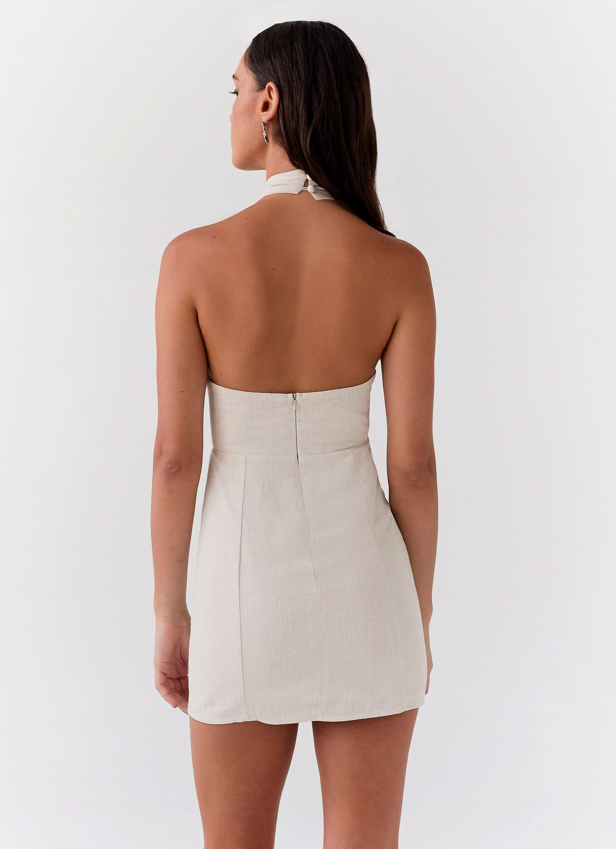 Sabine Linen Mini Dress - Oatmeal Comfortable and Fashionable