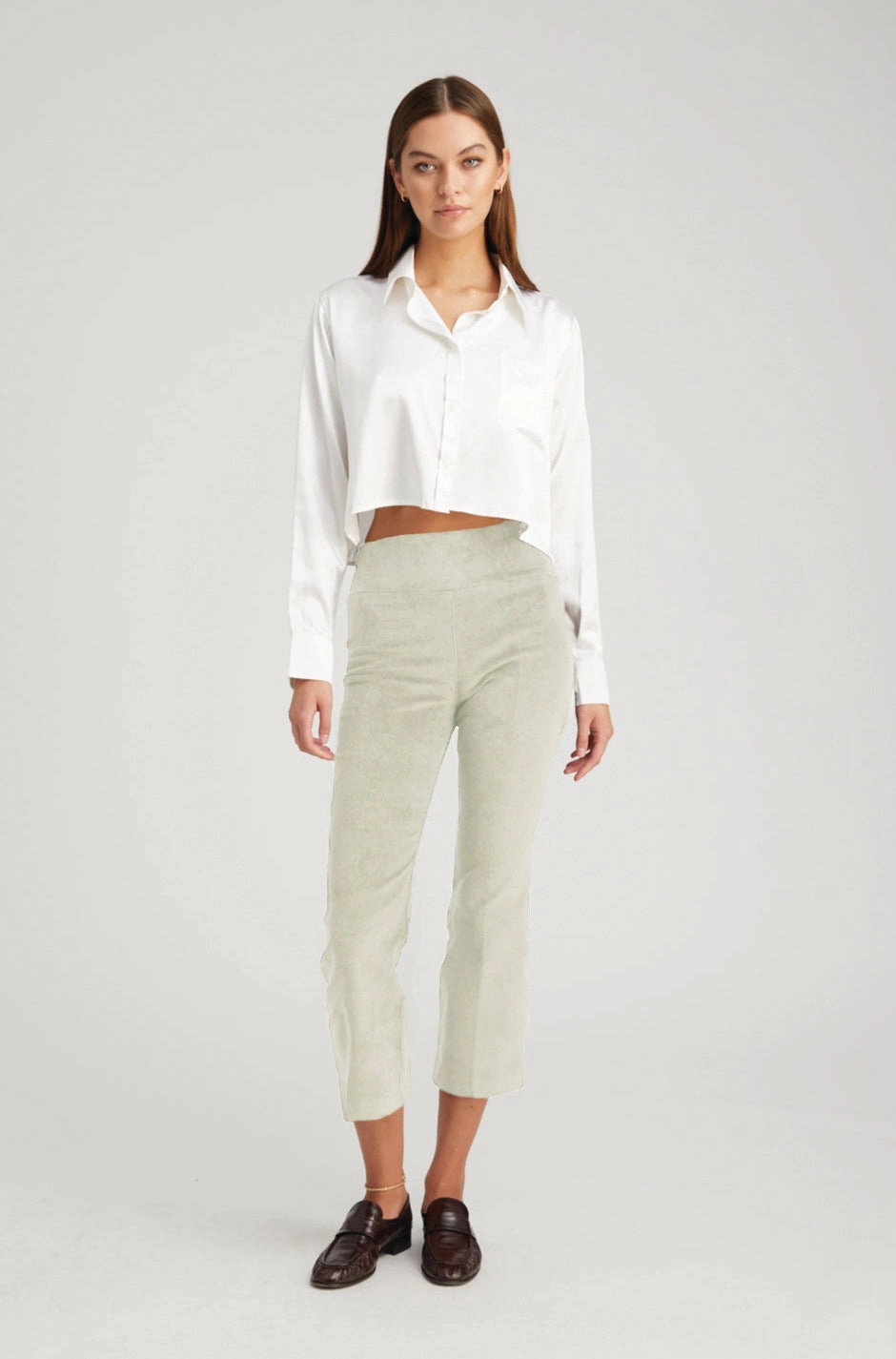 Sable Corduroy Crop Flare Pants Simple Cut