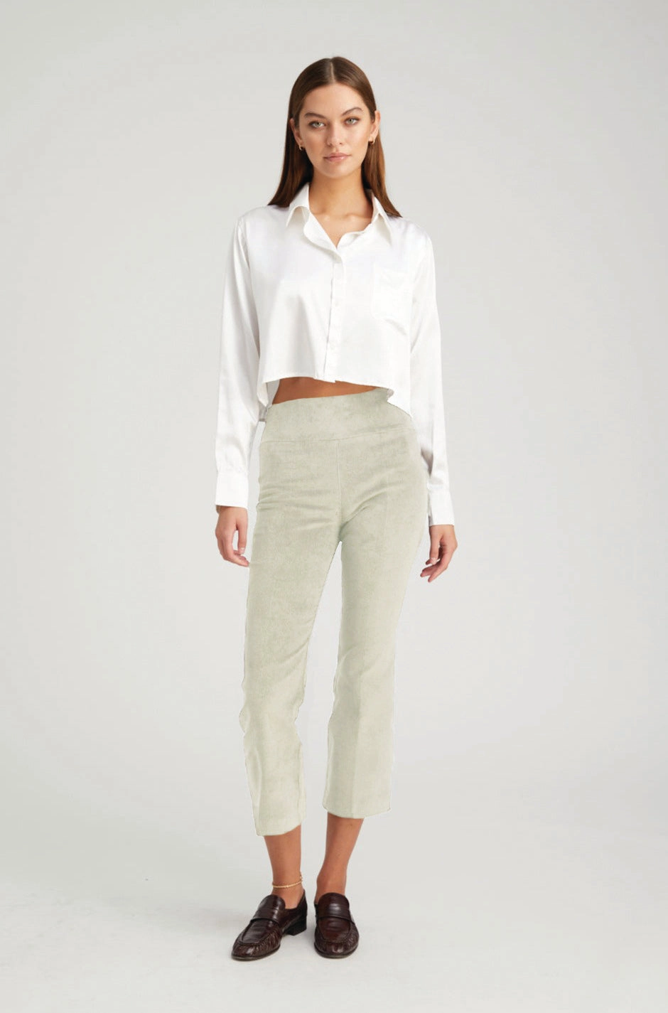 Minimal Edge Sable Corduroy Crop Flare Pants