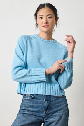 Saddle Sleeve Crewneck Sweater Mystic Blue HighStrength Threadwork Long Sleeve Shirt