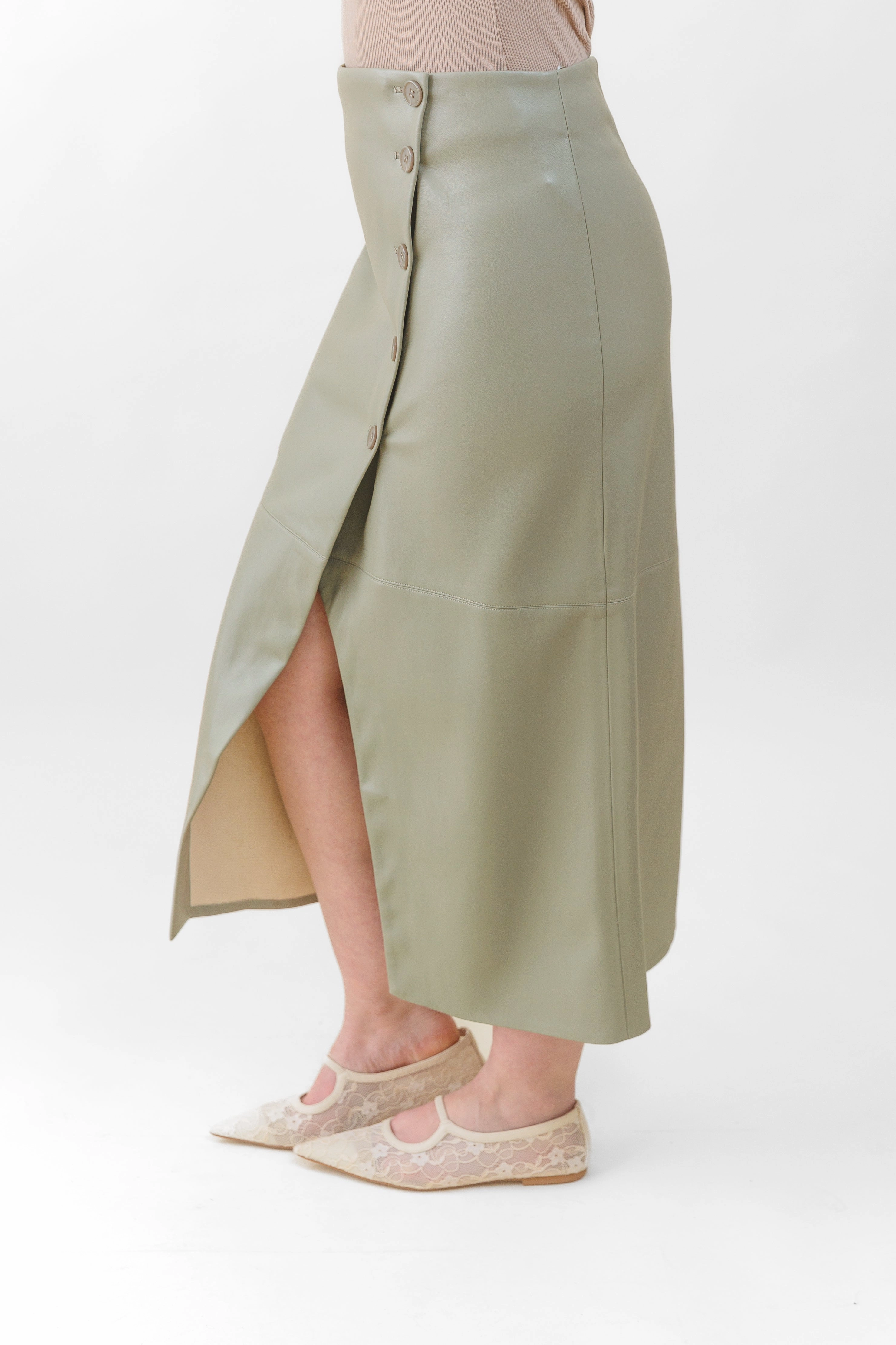 SADIE FAUX LEATHER MIDI SKIRT Style Layering Textured Surface