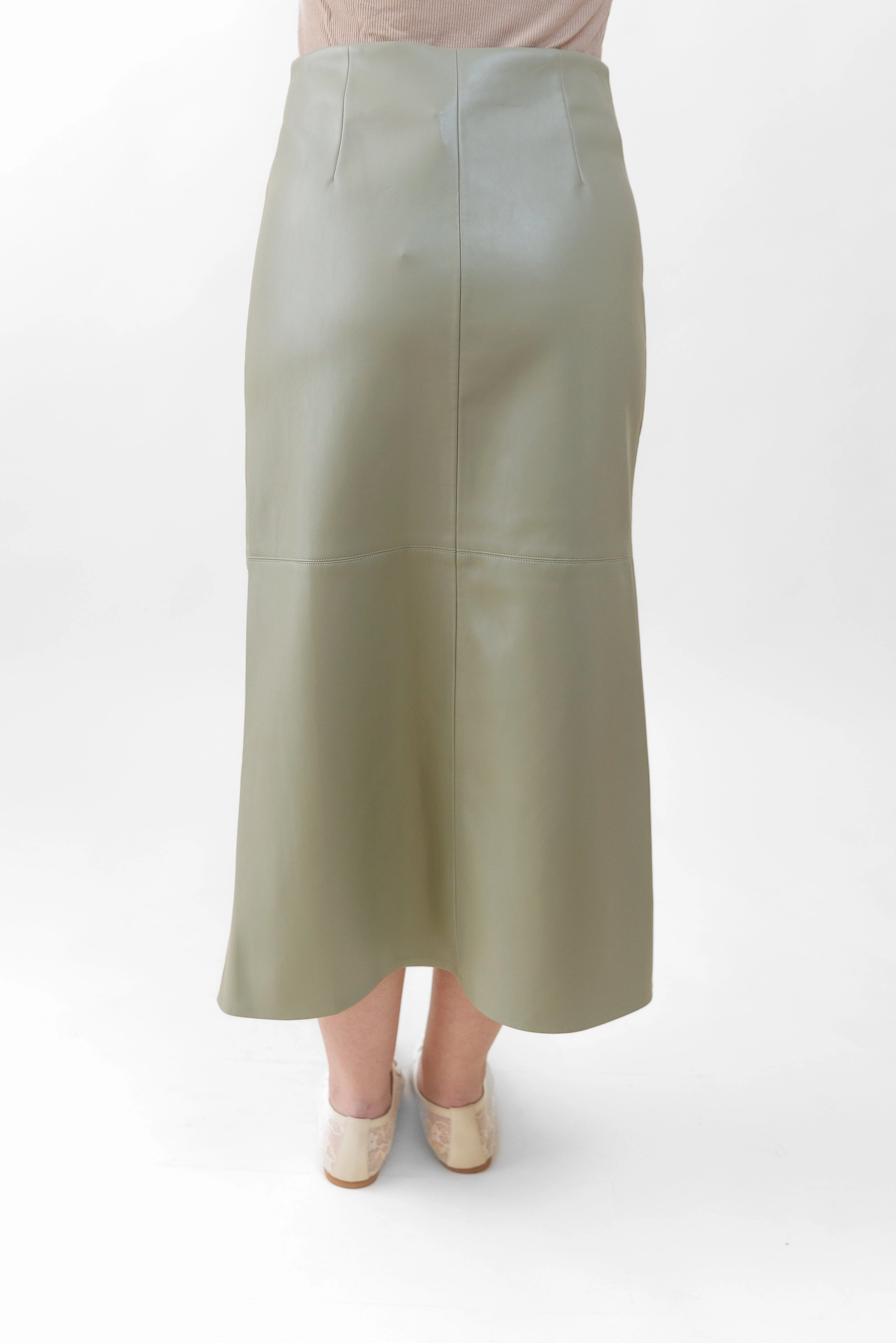 muted tone SADIE FAUX LEATHER MIDI SKIRT