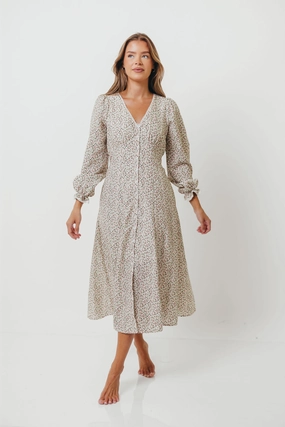 Sadie Floral Midi Dress in Vintage English Rose Slim-fit