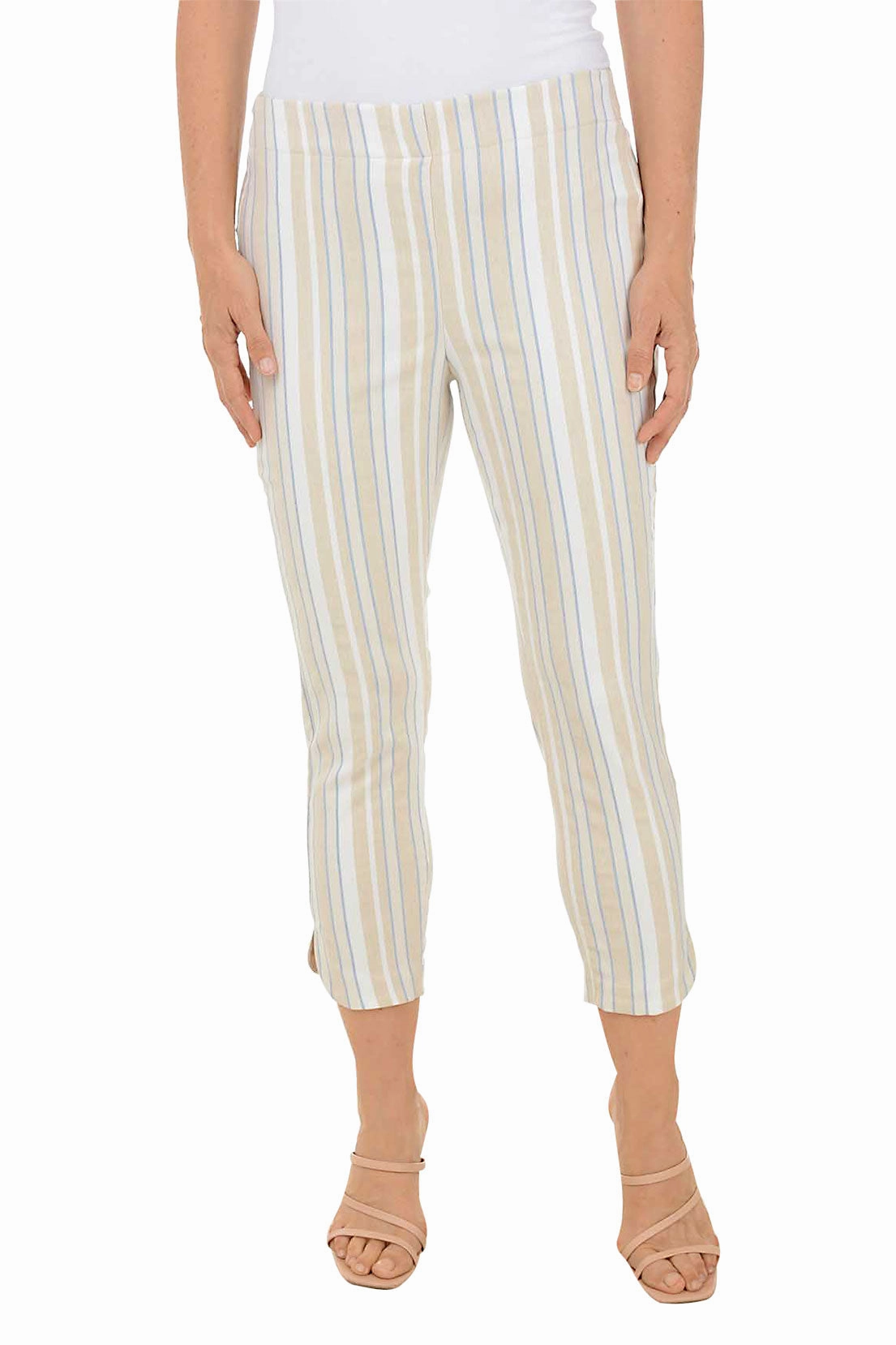 Wrinkle Resistant Finish UV protection coating Safari Striped Tulip Hem Capri Pant