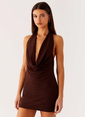Saffron Skies Mini Dress - Chocolate Back-Zip