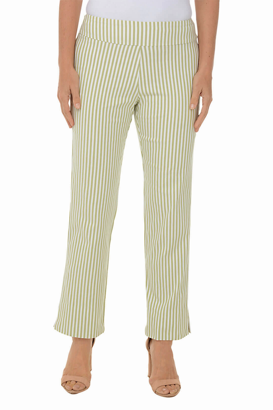 Layered Comfort Sage Stripe Flared Ankle Pant