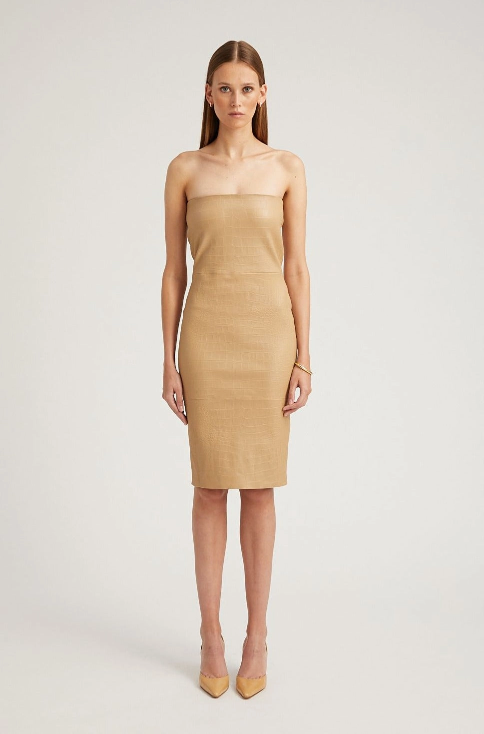 Sahara Embossed Leather Pencil Dress Minimal Cut Go To Wear