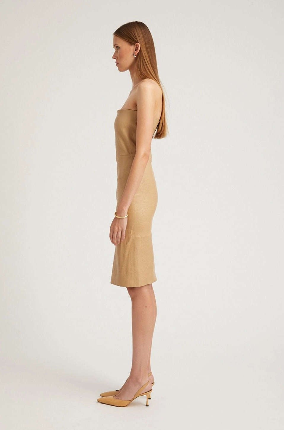 Natural Texture Earth-Tone Sahara Embossed Leather Pencil Dress