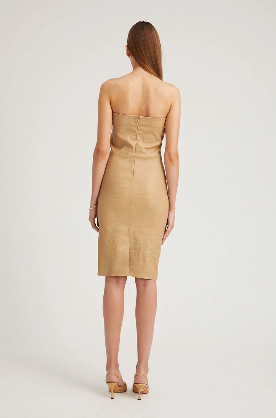 Sahara Embossed Leather Pencil Dress Bishop-Sleeve