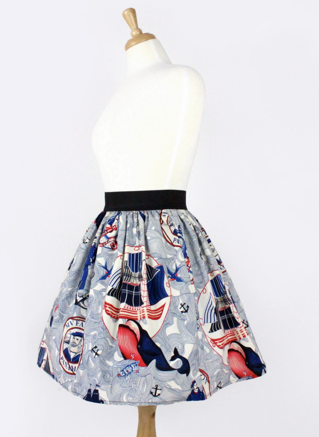 Simple Look Non see through Sailor Jerry Rockabilly Nautical Pleated Skirt  #PS-J111