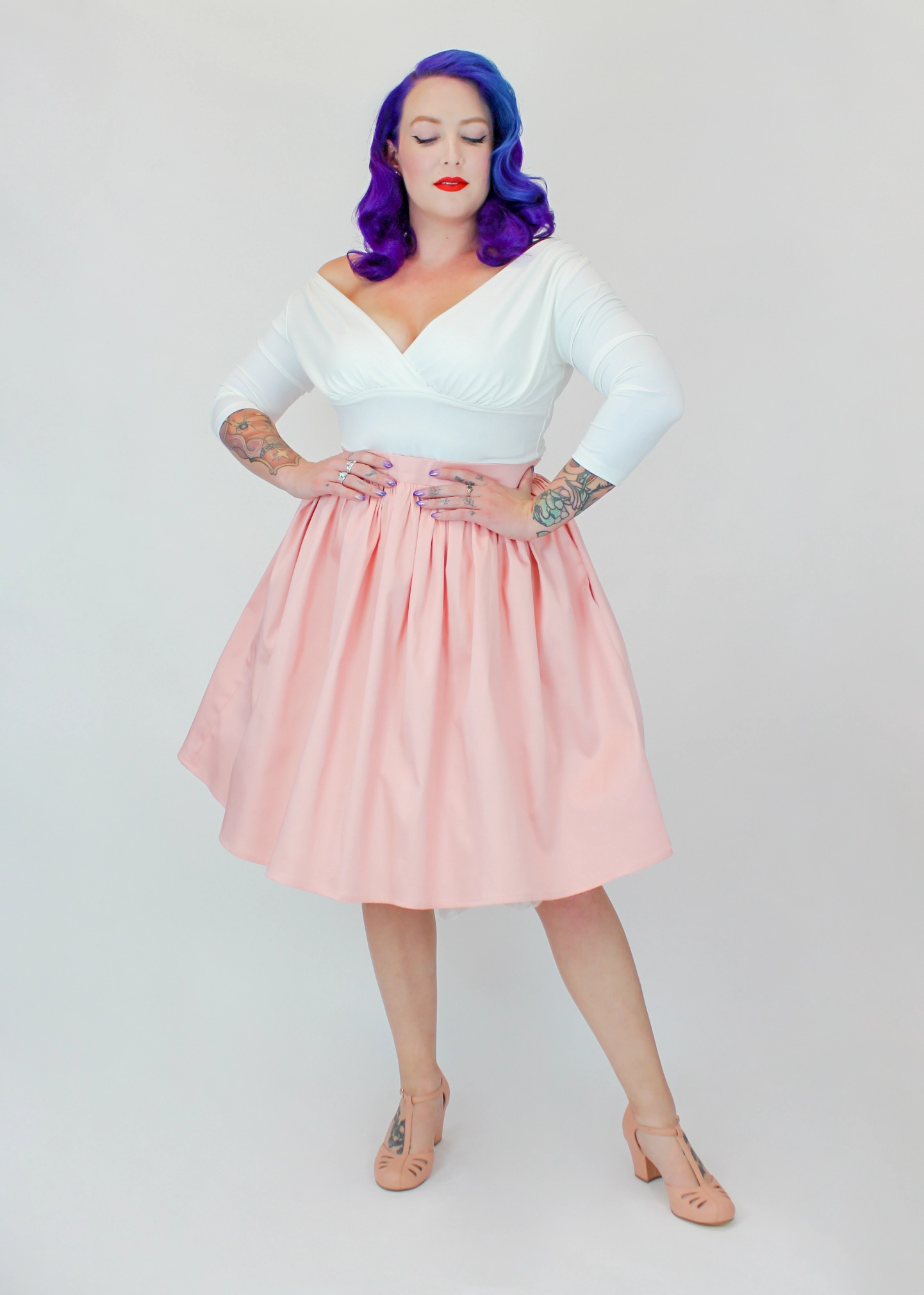 Salmon Pink Pleated Circle Skirt #PC-PP Curvy Fit Double Layered Design