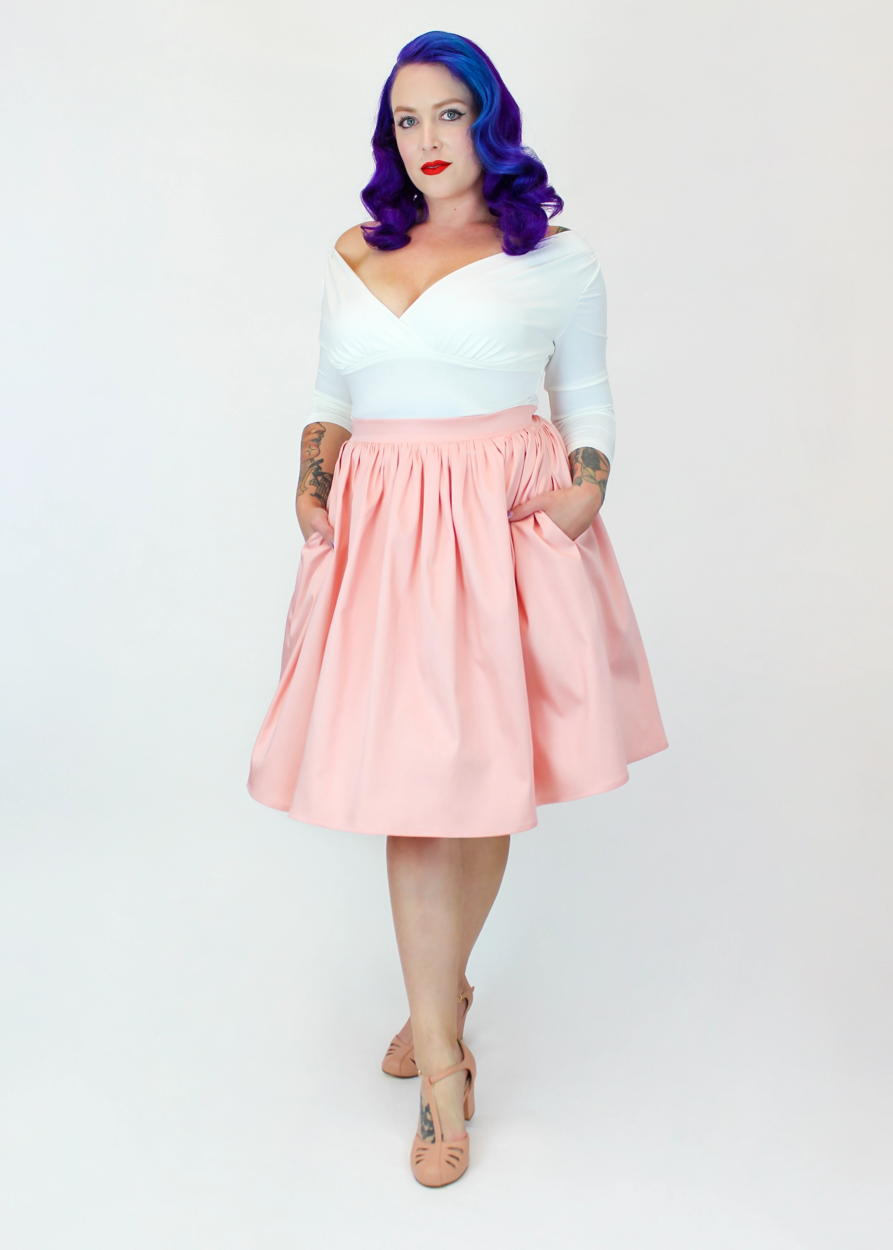 Luxury Feel Iconic Style Salmon Pink Pleated Circle Skirt #PC-PP