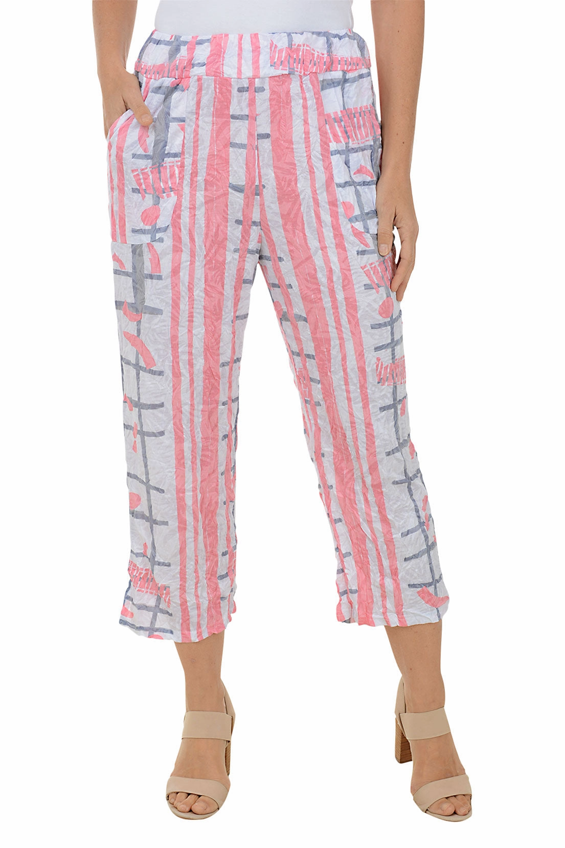 Anti Static Finish Salmon Stripes Crinkle Cropped Palazzo Pant
