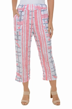 Anti Static Finish Salmon Stripes Crinkle Cropped Palazzo Pant