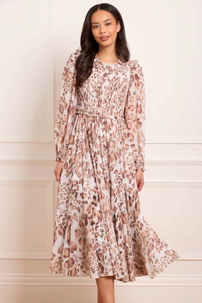 Leopard Chiffon Smocked Ballerina Dress Sleeve Light