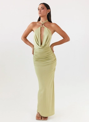 Date Vibe Samara Halterneck Maxi Dress - Sage