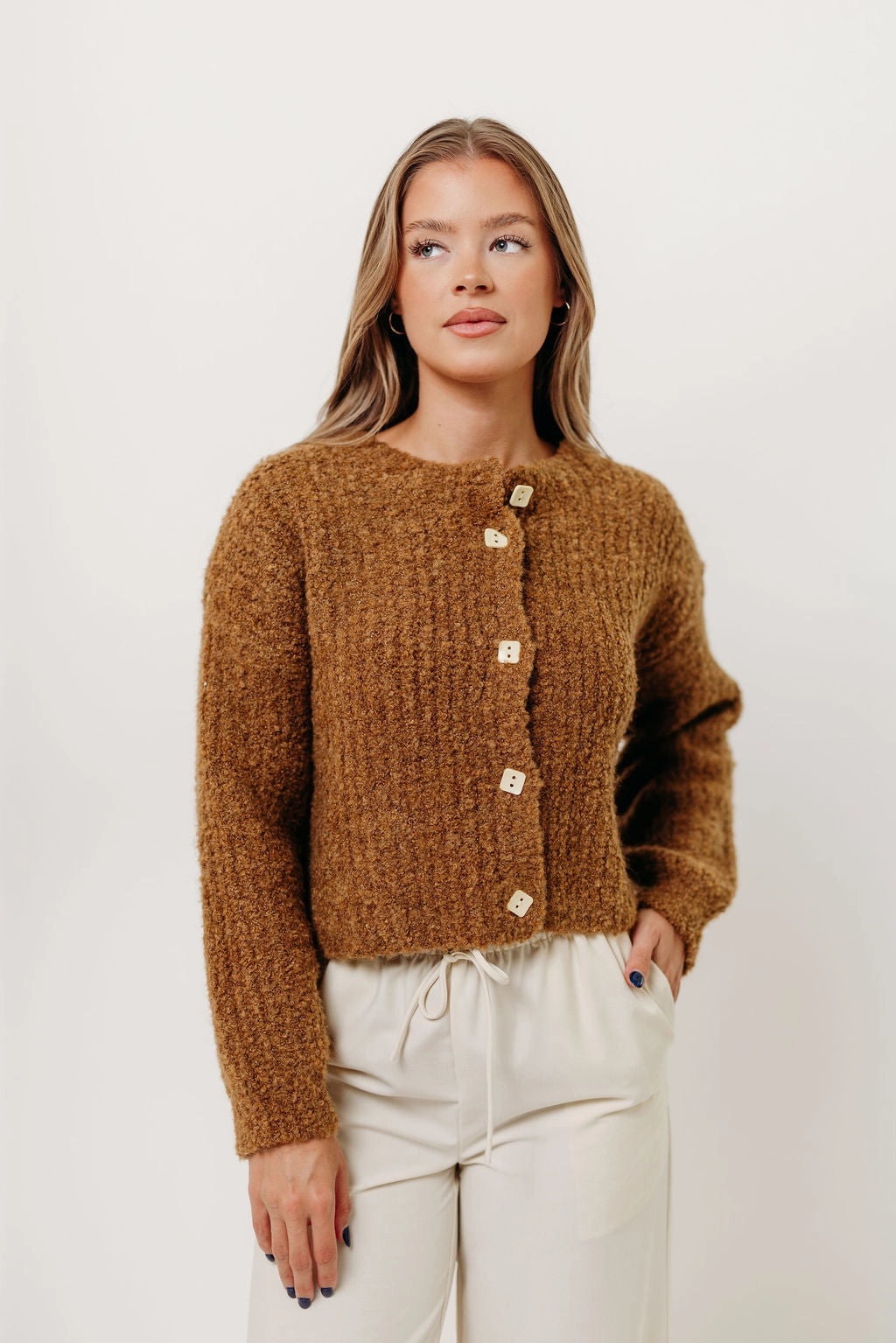 Samara Plush Cardigan Top in Dark Mustard Smooth Interior Lining