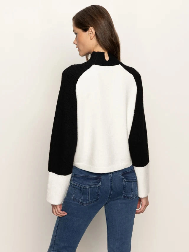 Sanctuary Downtown Mock Neck Sweater in Black/ Chalk Thermoregulating Fabric Ribbed Trim Details
