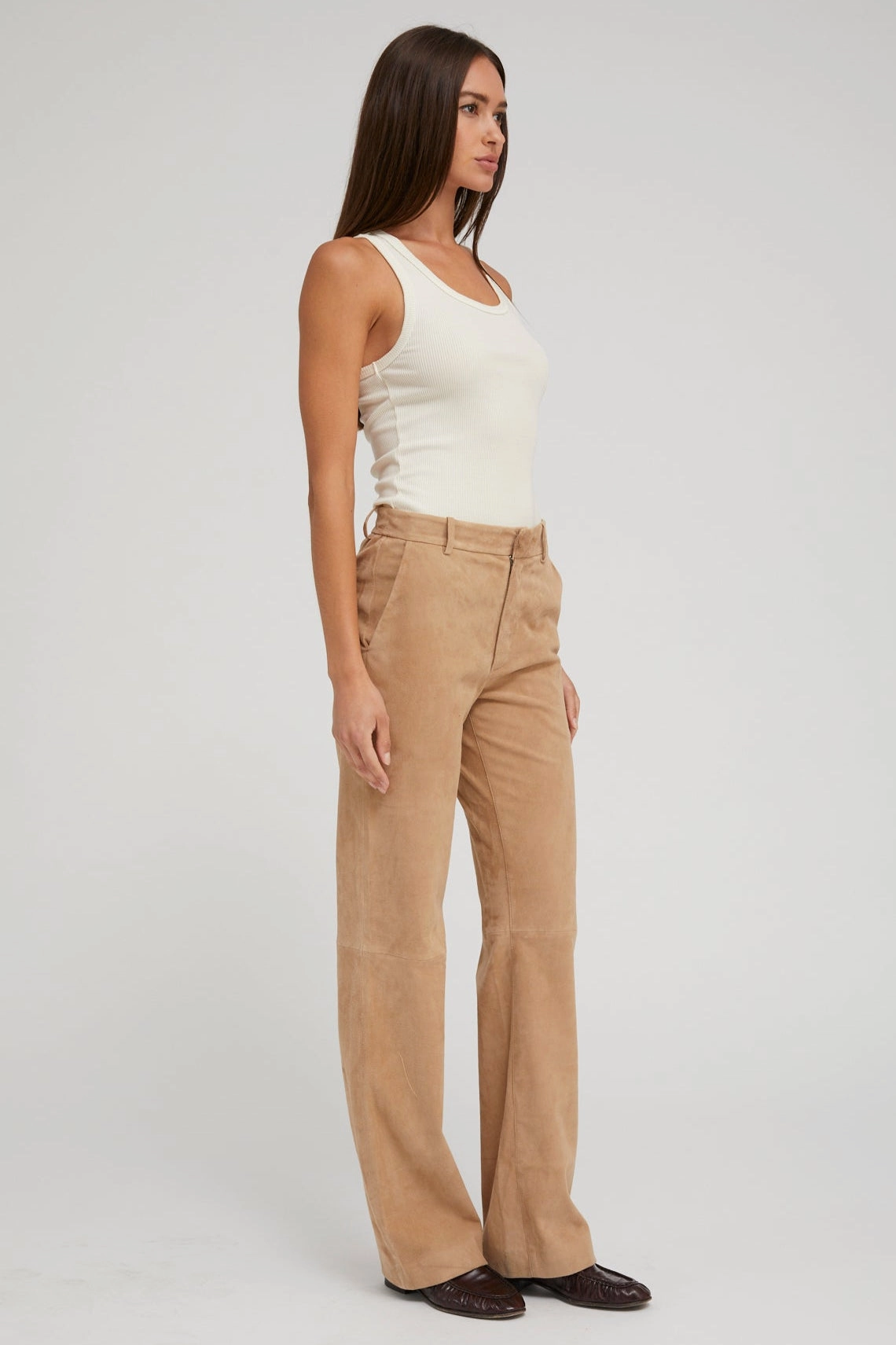 Sand Suede Classic Trousers Casual Must-Have Comfy Cut