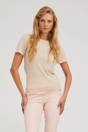 Sandstone Ultra Fine Cashmere Tee MidweightKnit Contoured Armhole Design