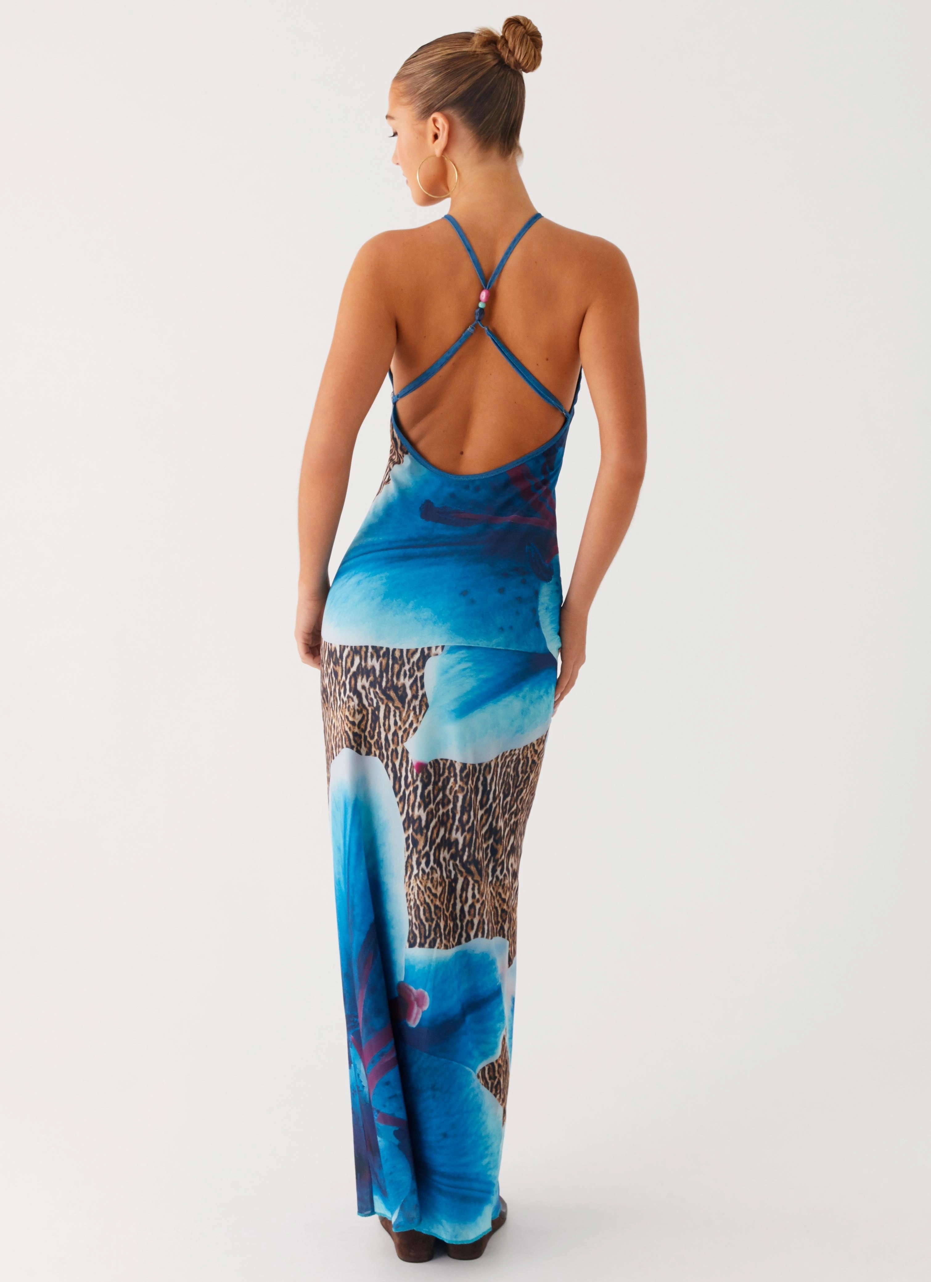 Sandy Siren Maxi Dress - Cheetah Floral Sophisticated cocktail dress Front Detail