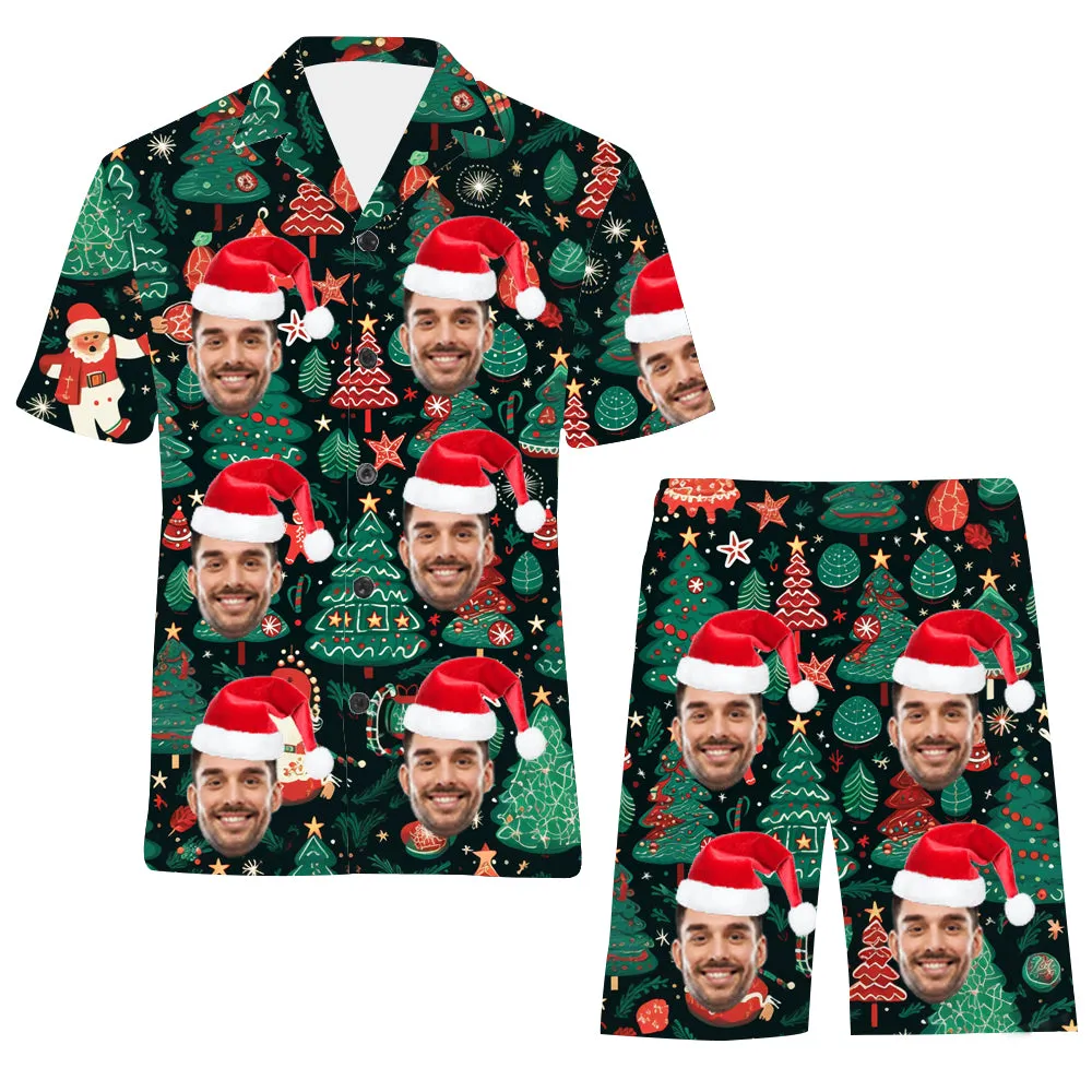 Santa Hat Face Customized Short Pajamas Christmas Gift Couple Pajamas