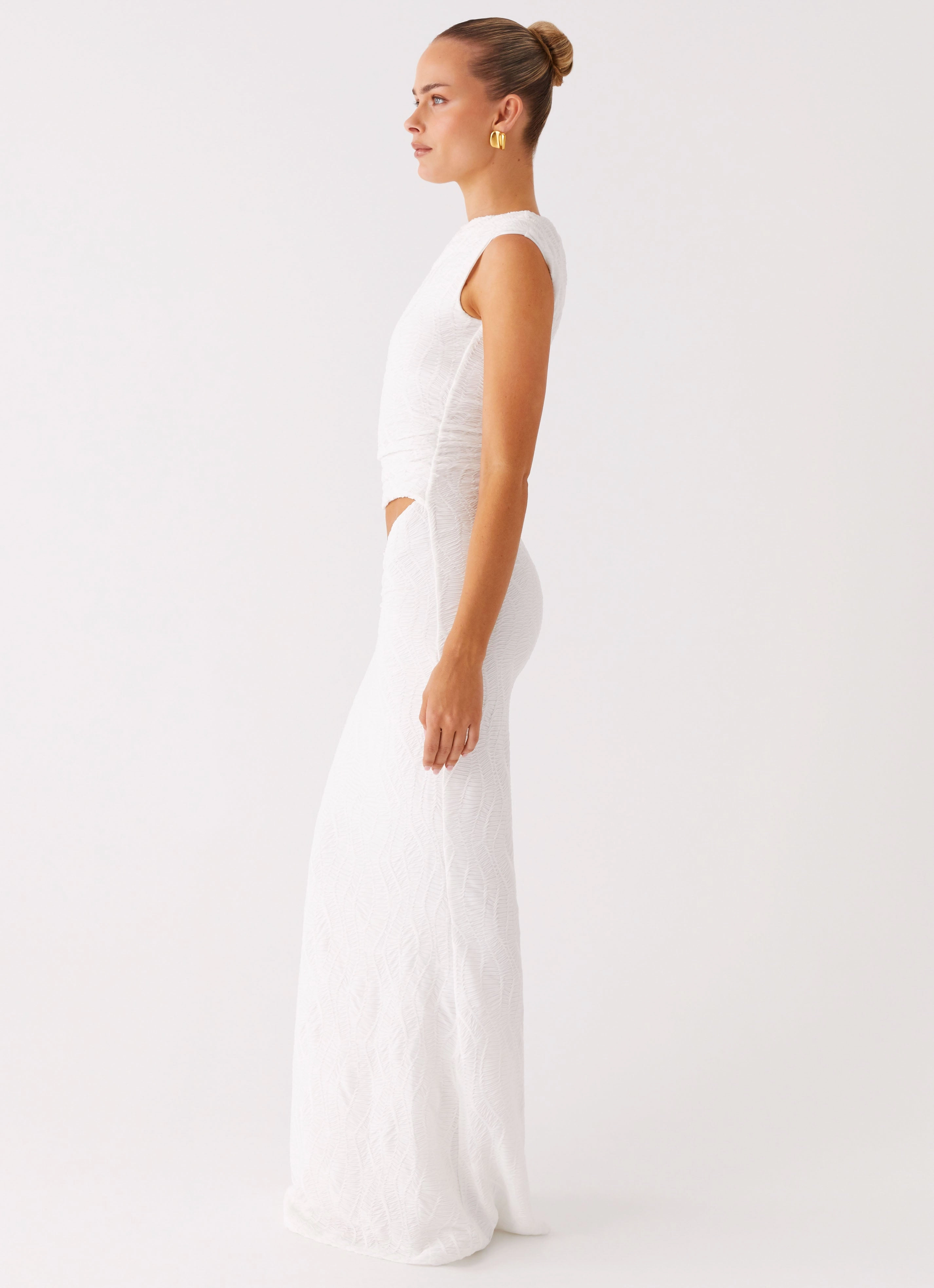 Galantis One Shoulder Maxi Dress - White Lightweight Feel Light Outfit