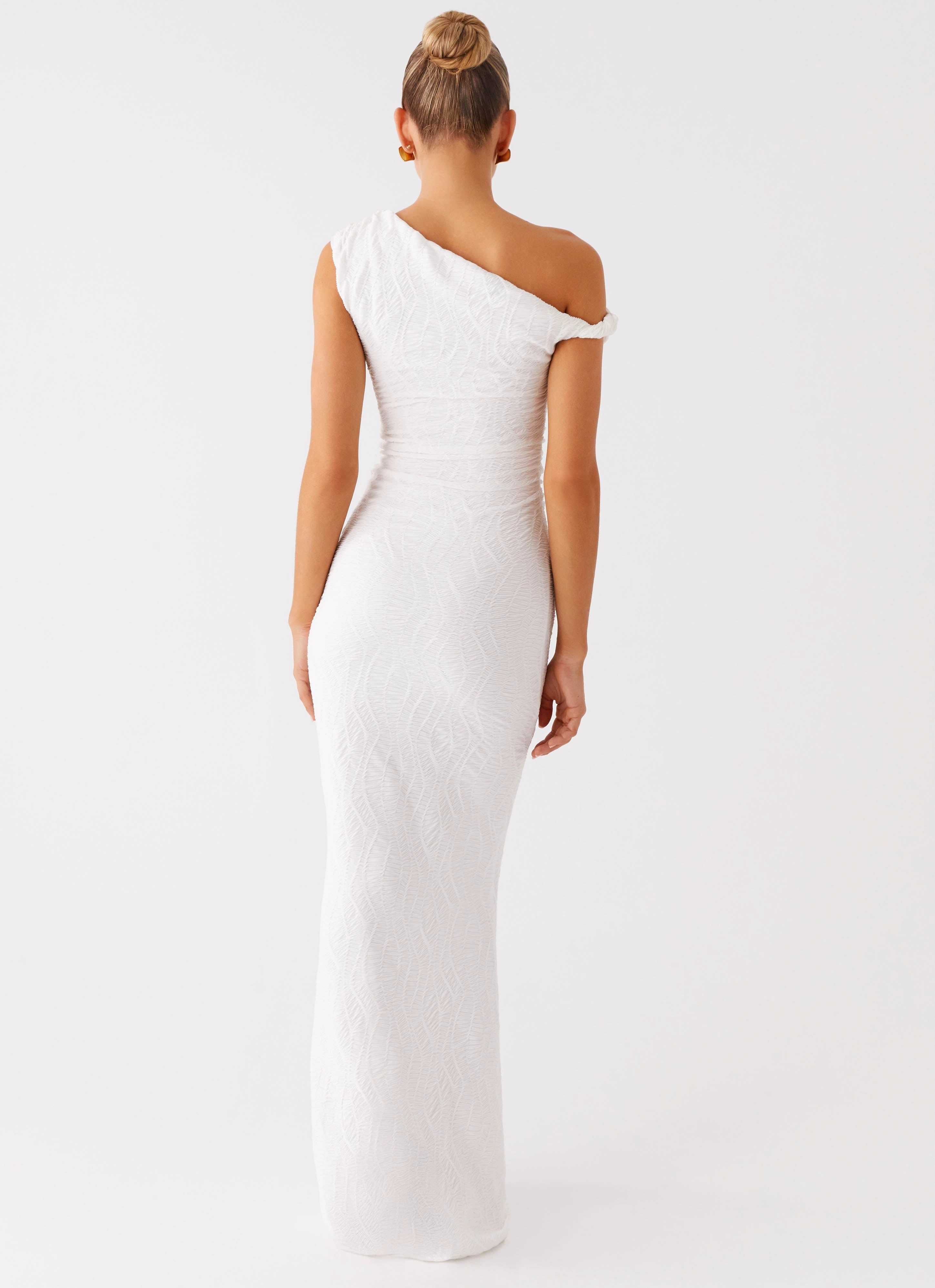 Smooth Lines Warm Soft Galantis One Shoulder Maxi Dress - White