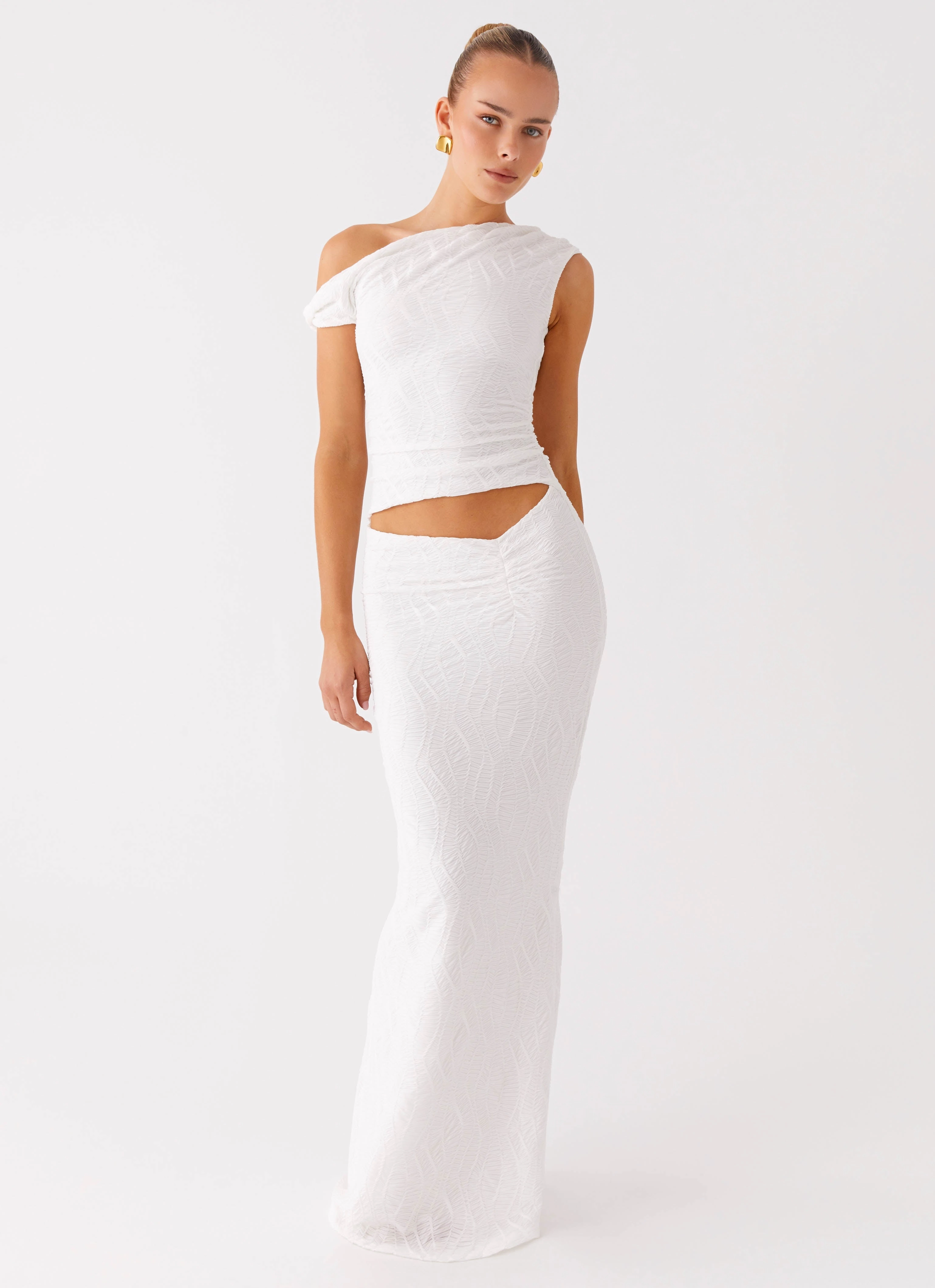 High low hem Galantis One Shoulder Maxi Dress - White
