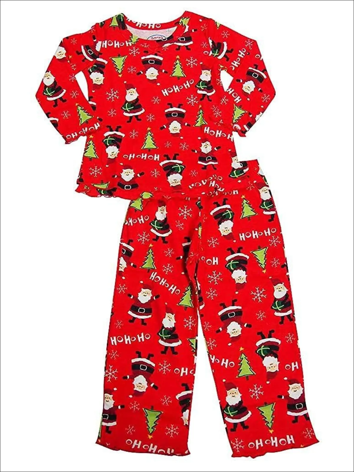 Sara's Prints Little Girls Long Sleeve HoHoHo Santa Ruffle Pajamas