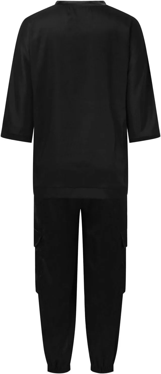 Satin Pajama Set Womens Silk Half Sleeve O Neck Shirt with Long Pant Soft Loungewear Pjs Set Loungewear