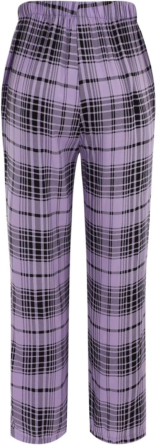 Satin Pajamas for Women Women Plus Size Grid Print Loungewear Long Pants Two Set Sleepwear with Jogger Women Pjs