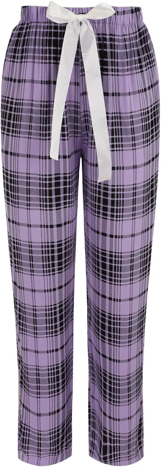 Satin Pajamas for Women Women Plus Size Grid Print Loungewear Long Pants Two Set Sleepwear with Jogger Women Pjs
