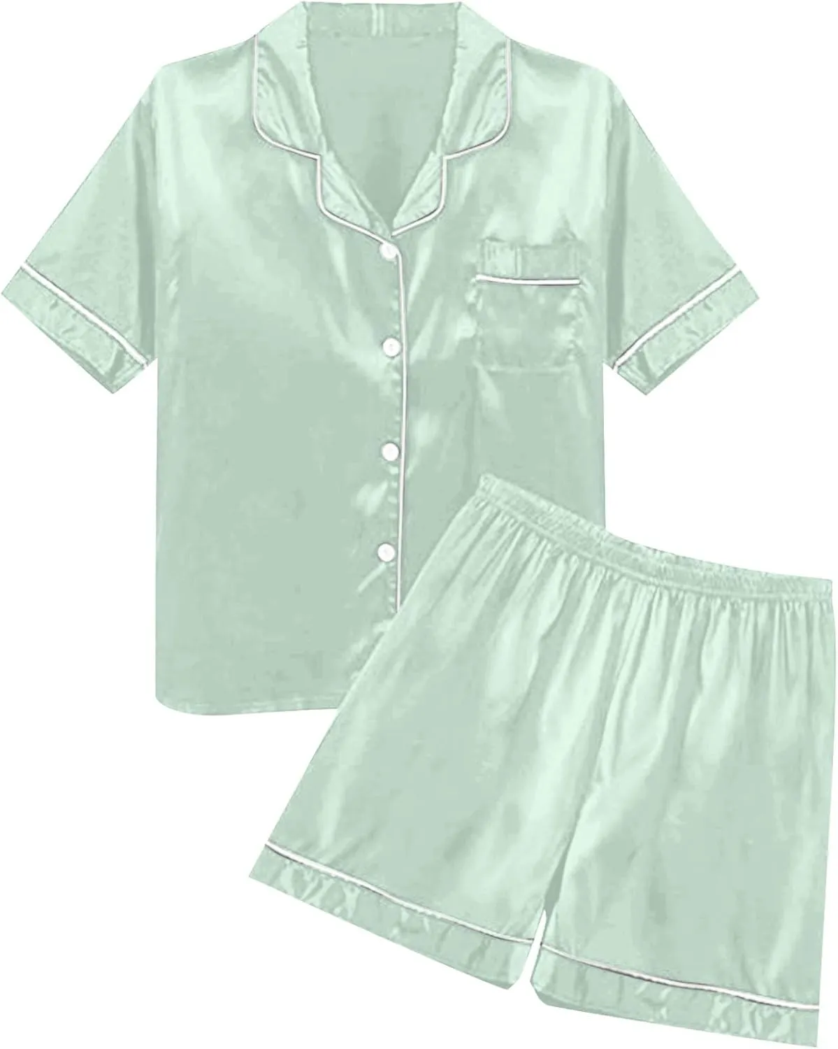 Satin Shorts Pajama Set for Women Button Down Sleepwear Soft Silk Pajamas Loungewear Summer Short Sleeve Top Pjs Sets