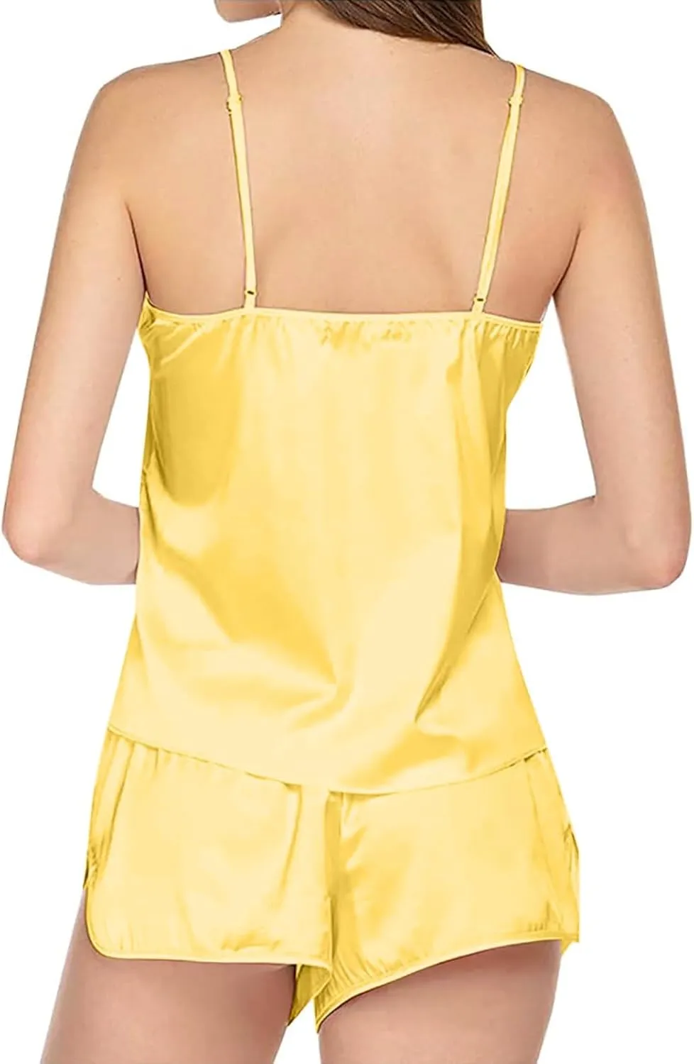 Satin Women's Pajamas Set V Neck Lace Camisole Undershirt Sleeveless Shorts Loungewear Fleece Sleepwear Suit for Ladies