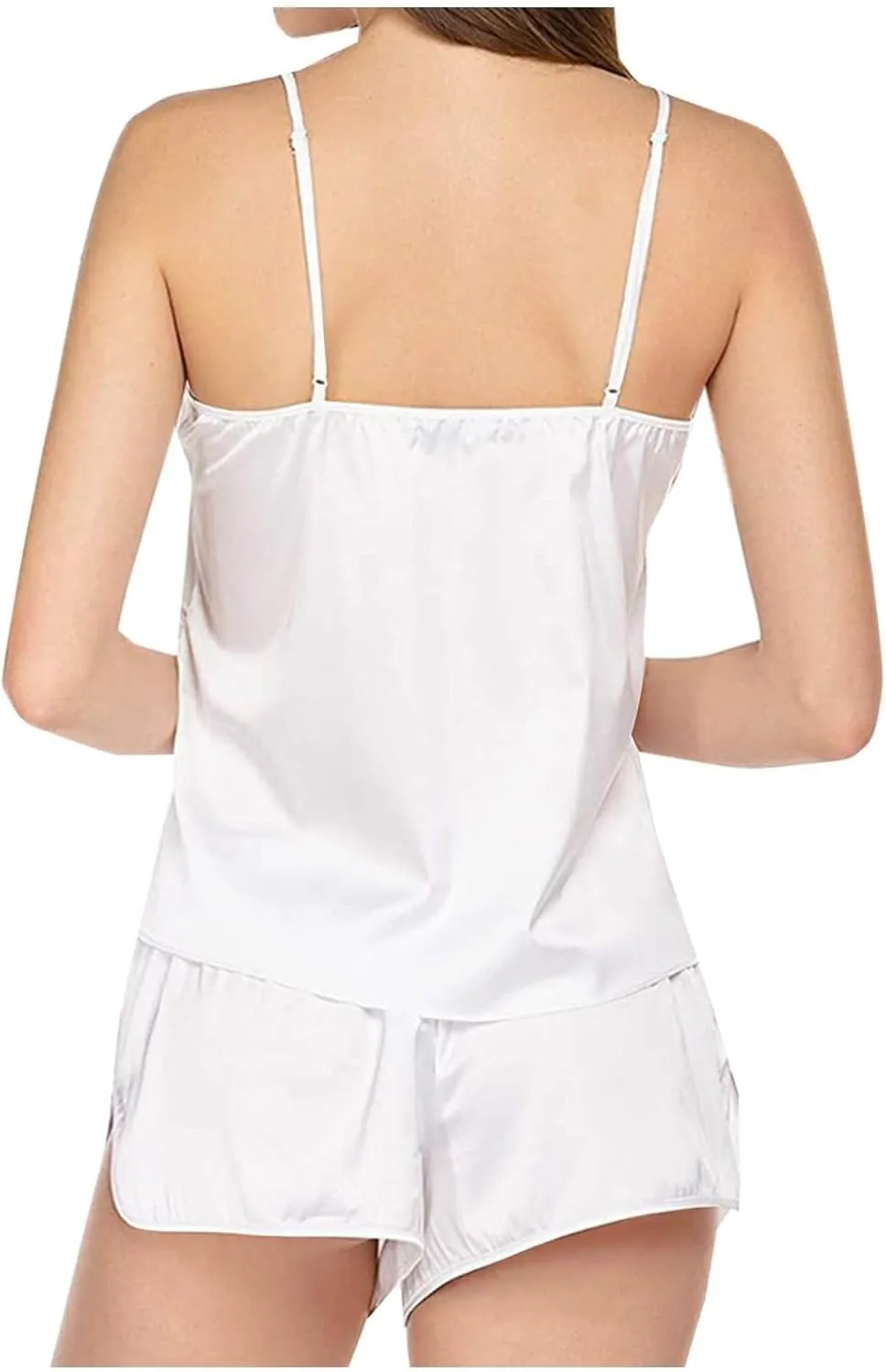 Satin Women's Pajamas Set V Neck Lace Camisole Undershirt Sleeveless Shorts Loungewear Fleece Sleepwear Suit for Ladies