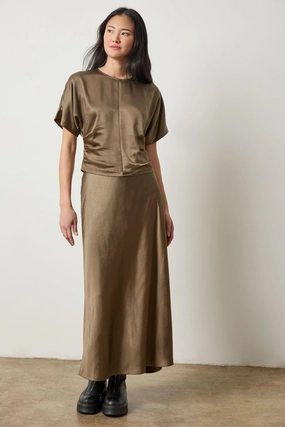 Sustainable Fabric Satin Bias Maxi Skirt in Parsley